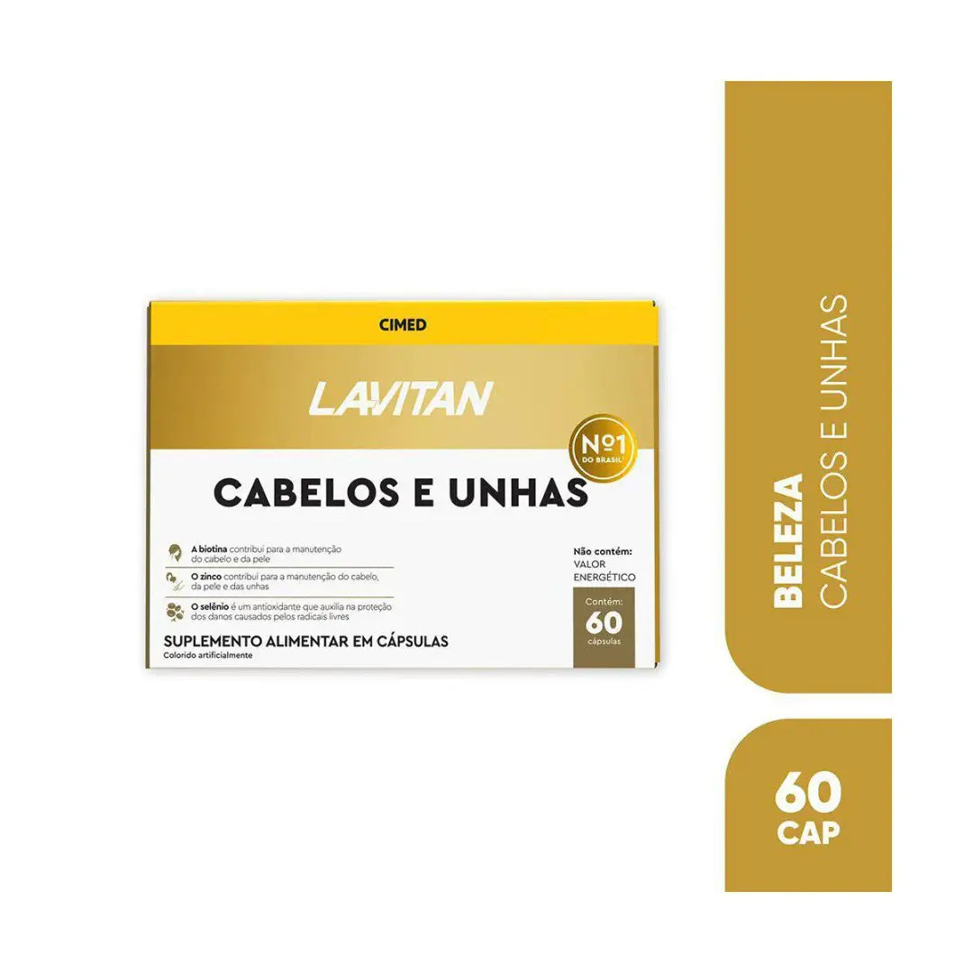 Lavitan Suplemento Alimentar Cabelos e Unhas 30 Comp e 60 Cápsulas